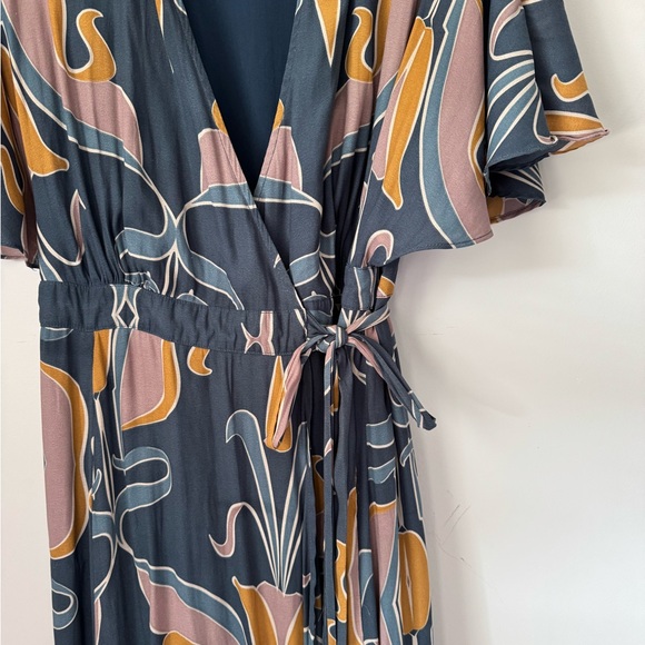 Free People Boho Art Nouveau Maxi Wrap Dress - size L - Picture 5 of 9